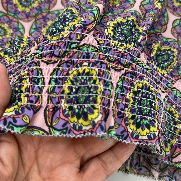 Nicole Miller Glassflower Silk Blend Peasant Top Blouse Medium Puff Slee… - Picture 12 of 16